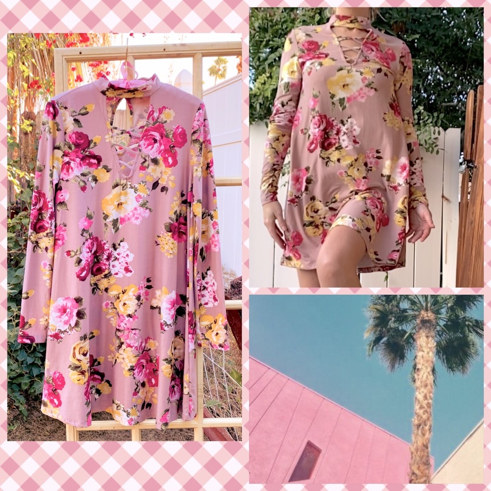 Derek Heart peek-a-boo pink floral boho mini dress